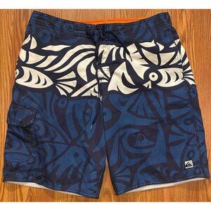 Vtg Quiksilver Mens M Geometrical Tropical Beach Board Shorts Casual Outdoors